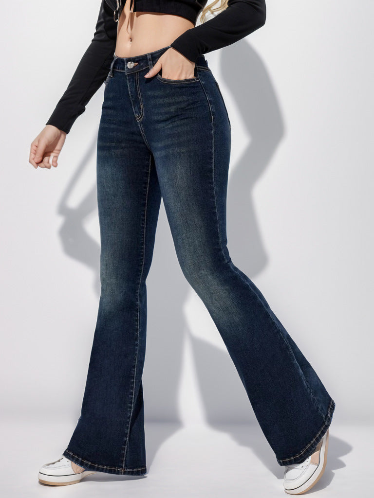 Women's Slim-Fit Flared Pants - High-Waisted Classic Denim