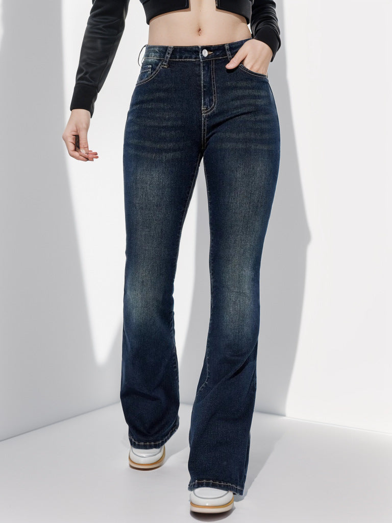 Women's Slim-Fit Flared Pants - High-Waisted Classic Denim