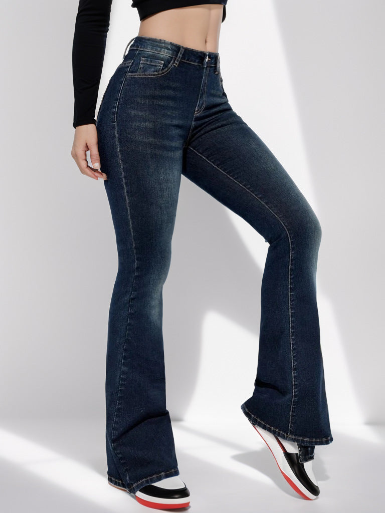 Women's Slim-Fit Flared Pants - High-Waisted Classic Denim