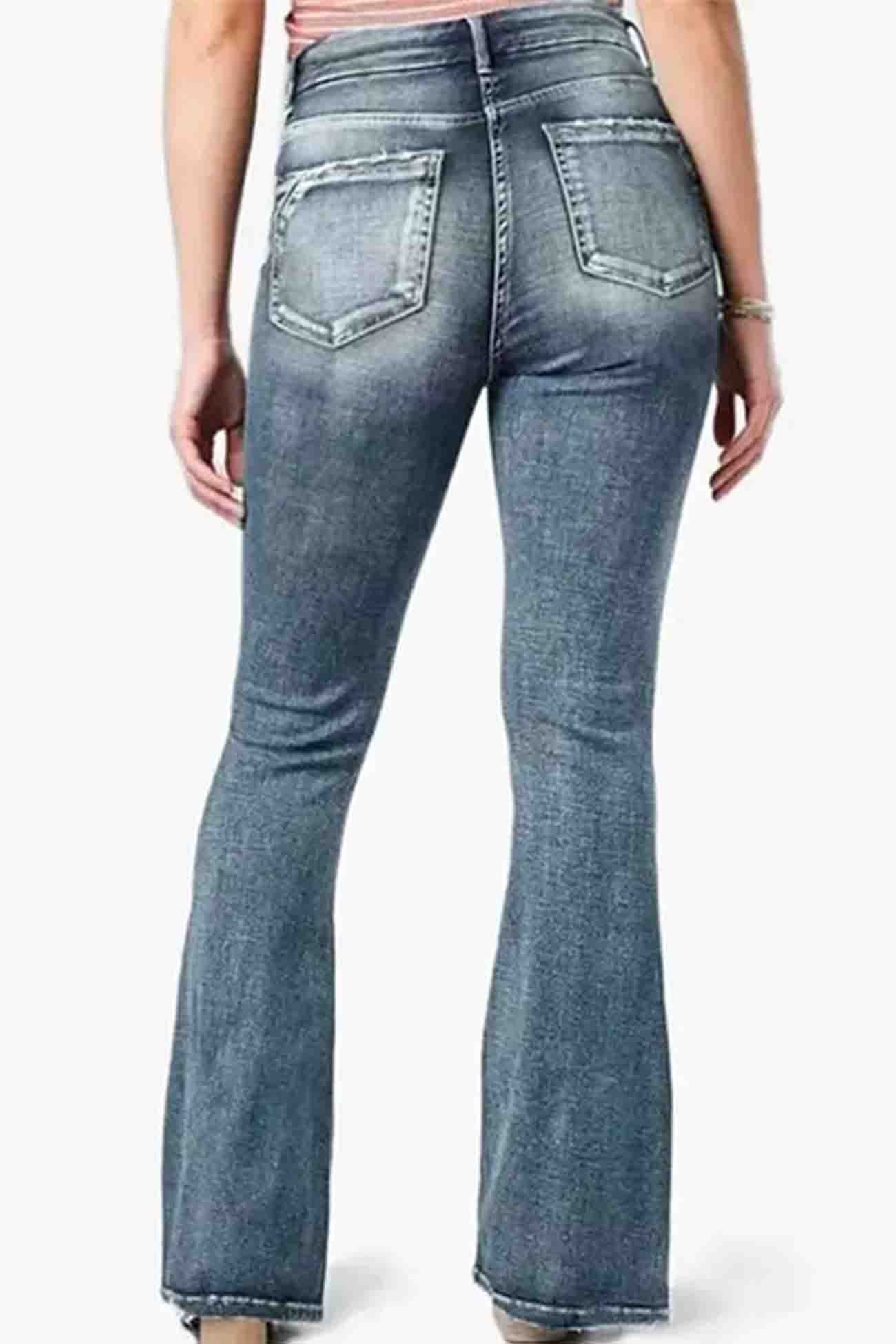 Retro Mid Rise Side Button Flare Jeans