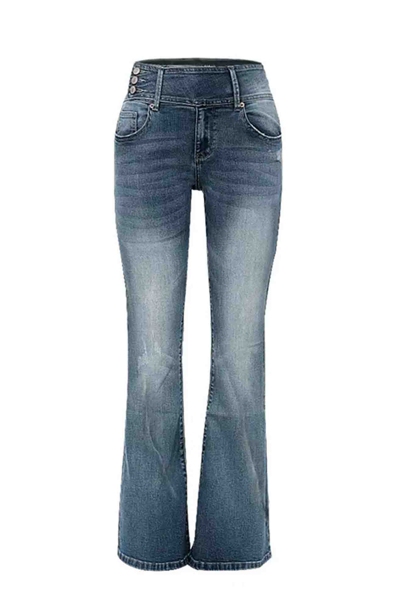 Retro Mid Rise Side Button Flare Jeans