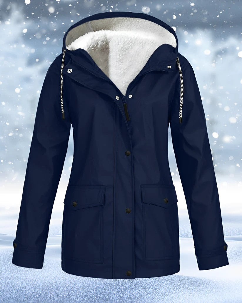 Women's Parka Jacket - Faux Shearling Lined - Hooded Drawstring - Warm Insulated