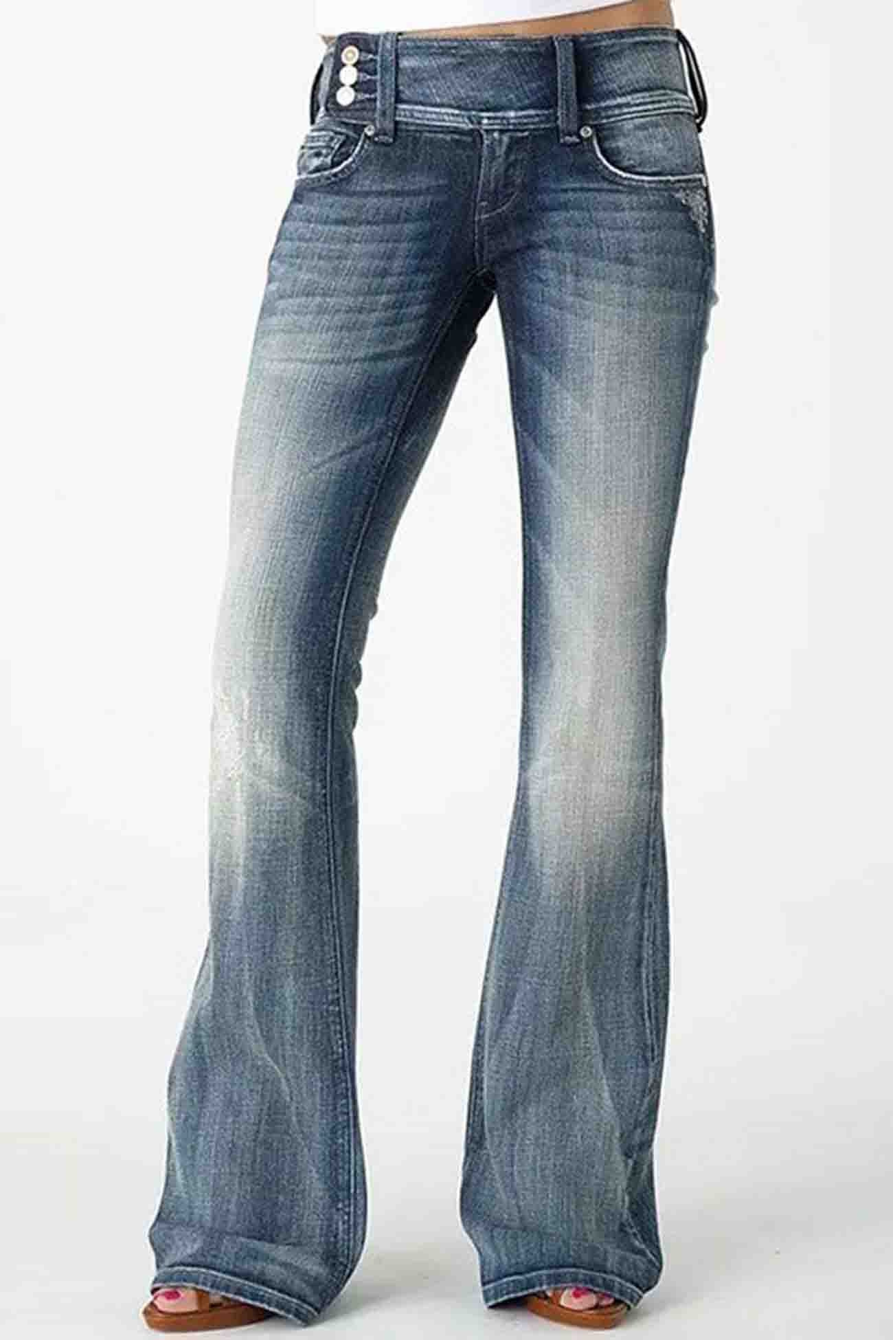 Retro Mid Rise Side Button Flare Jeans
