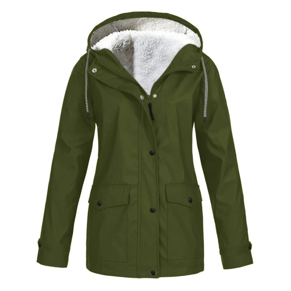 Women's Parka Jacket - Faux Shearling Lined - Hooded Drawstring - Warm Insulated