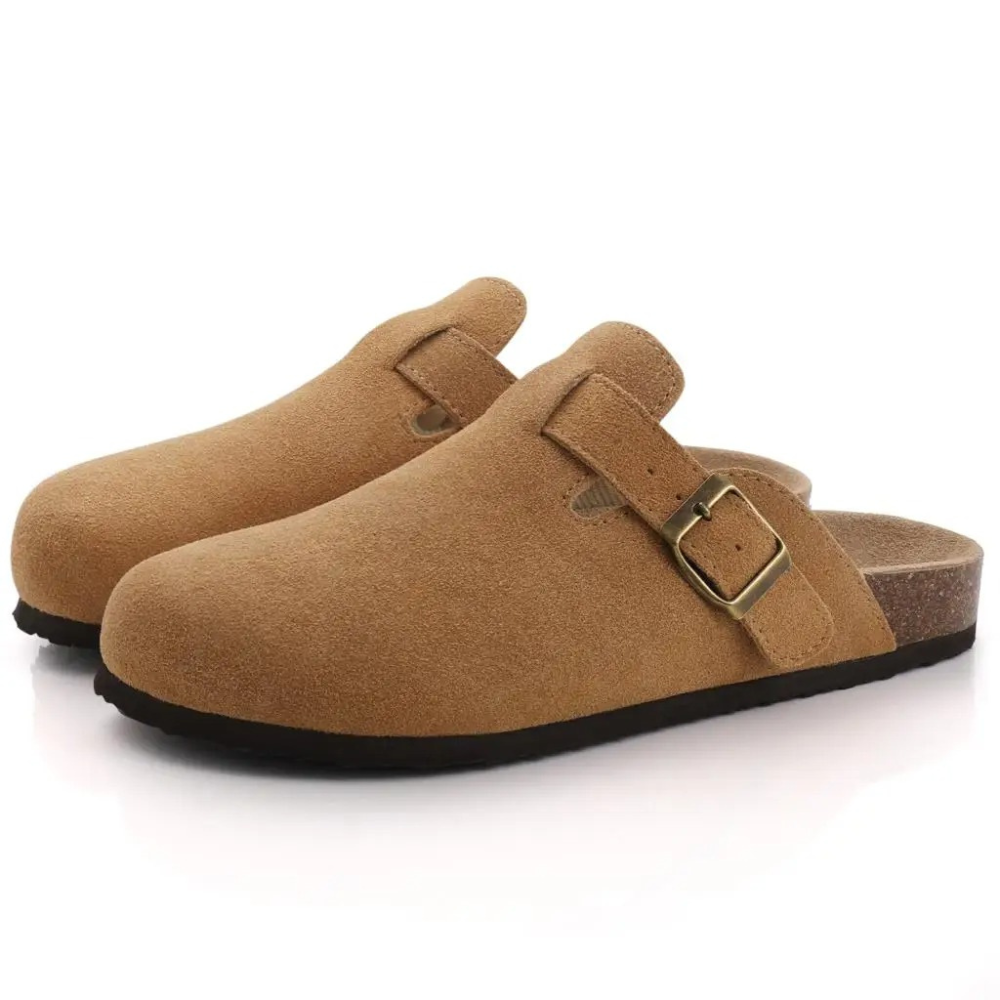Slip-on mule slippers with adjustable buckle for women