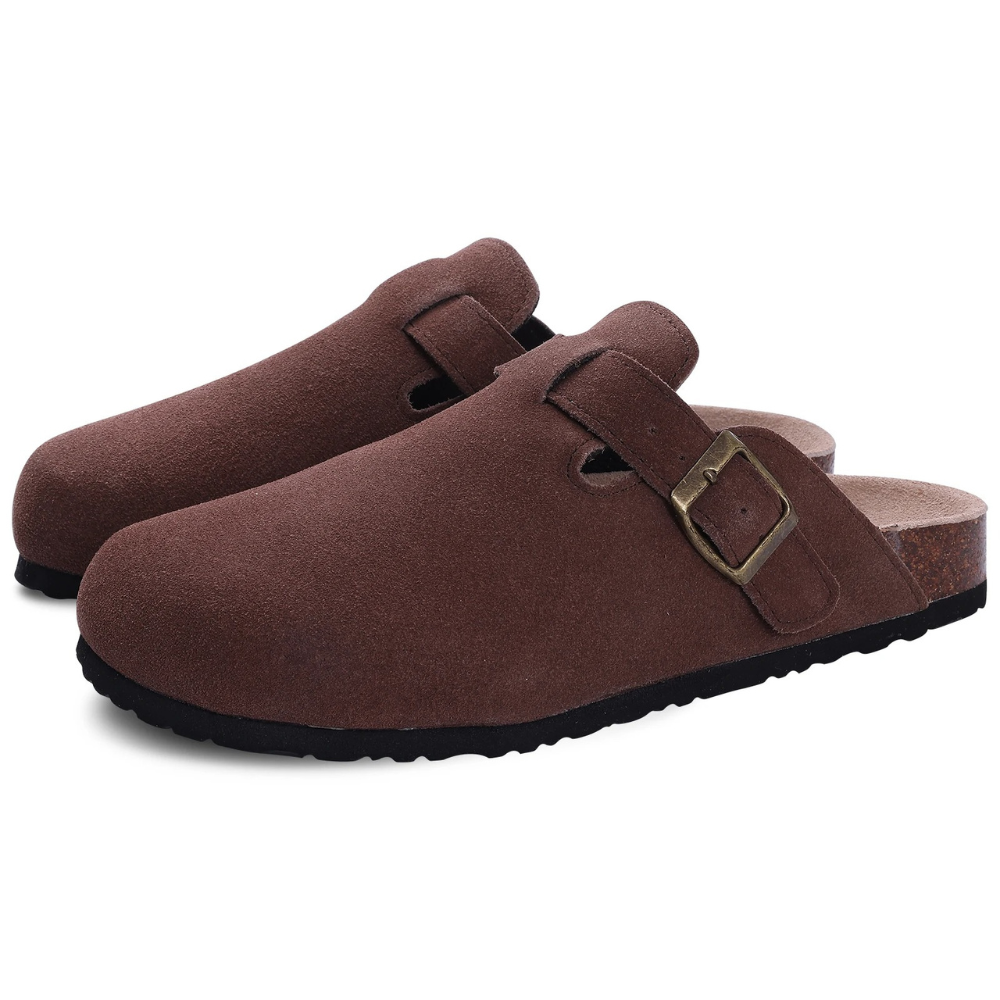 Slip-on mule slippers with adjustable buckle for women