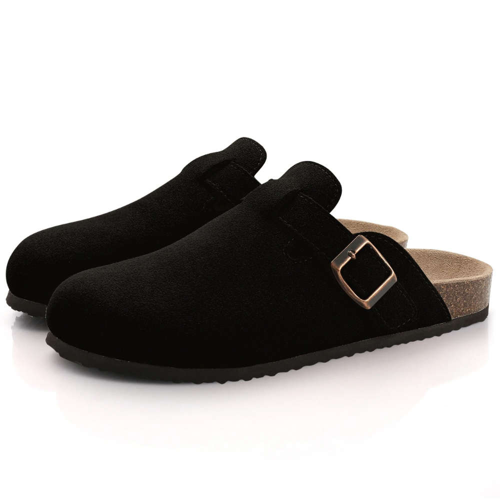 Slip-on mule slippers with adjustable buckle for women