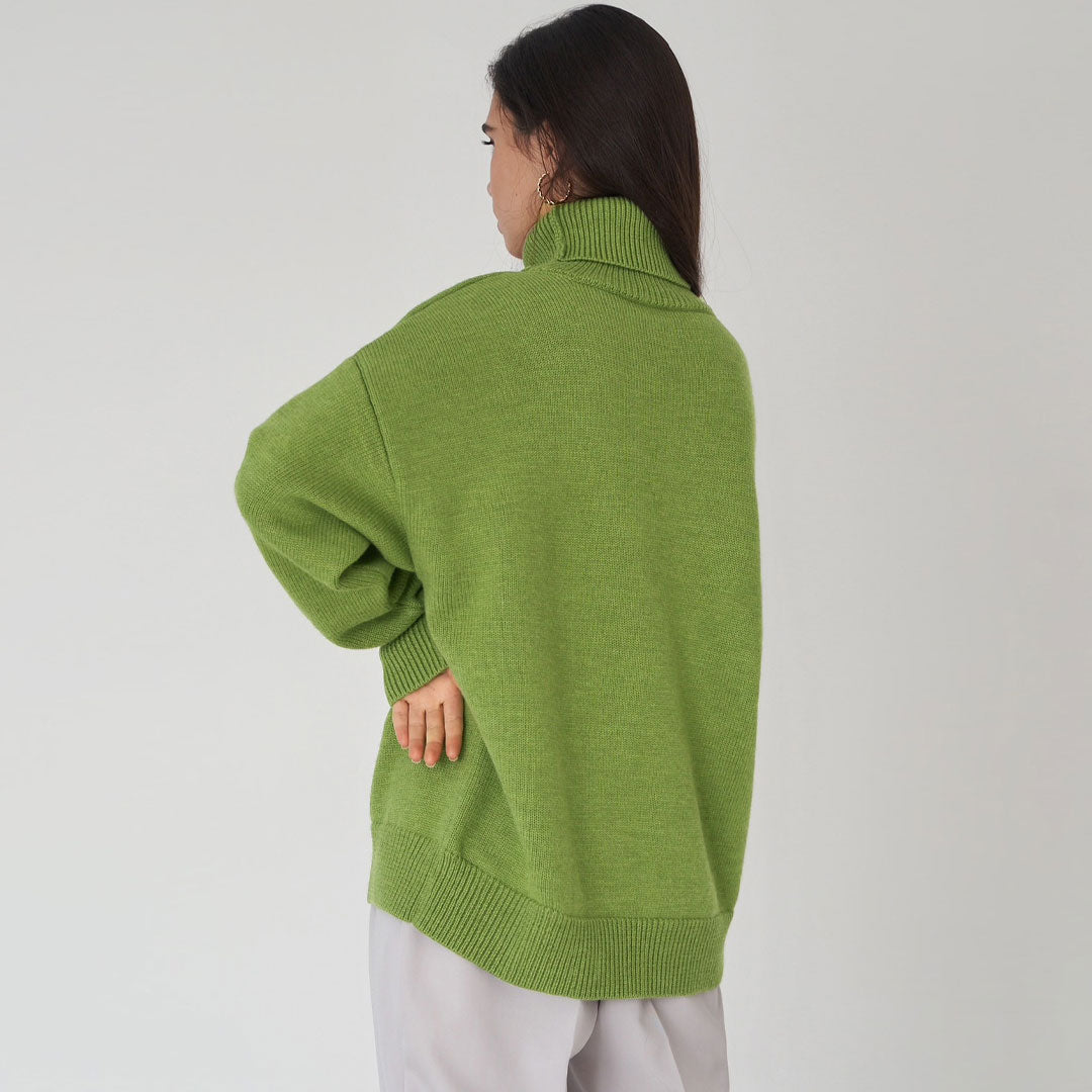 Women’s Sweater – Oversized Fit – Wool Knit – Ribbed Turtleneck – Drop Shoulder