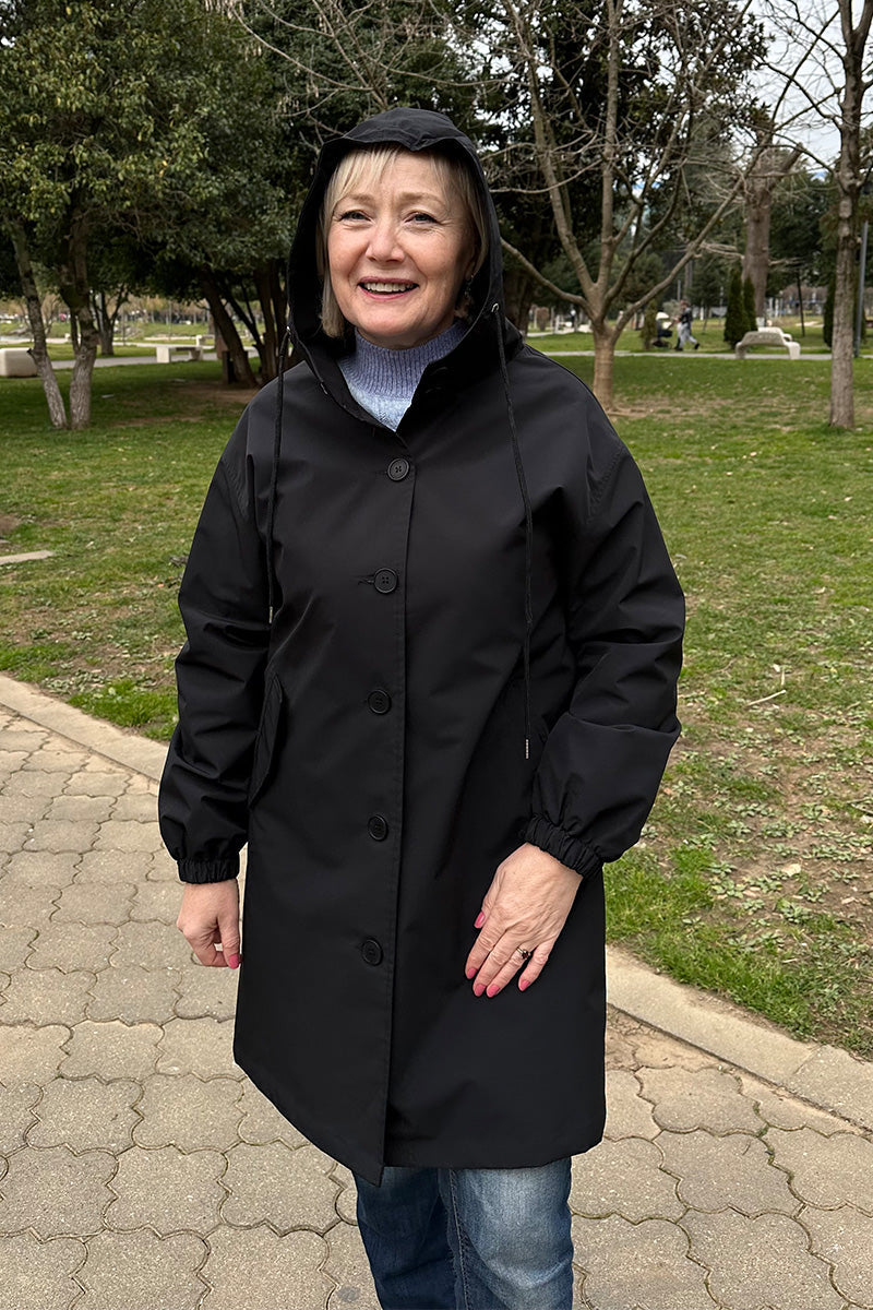 Women's casual mid-length hooded windbreaker jacket