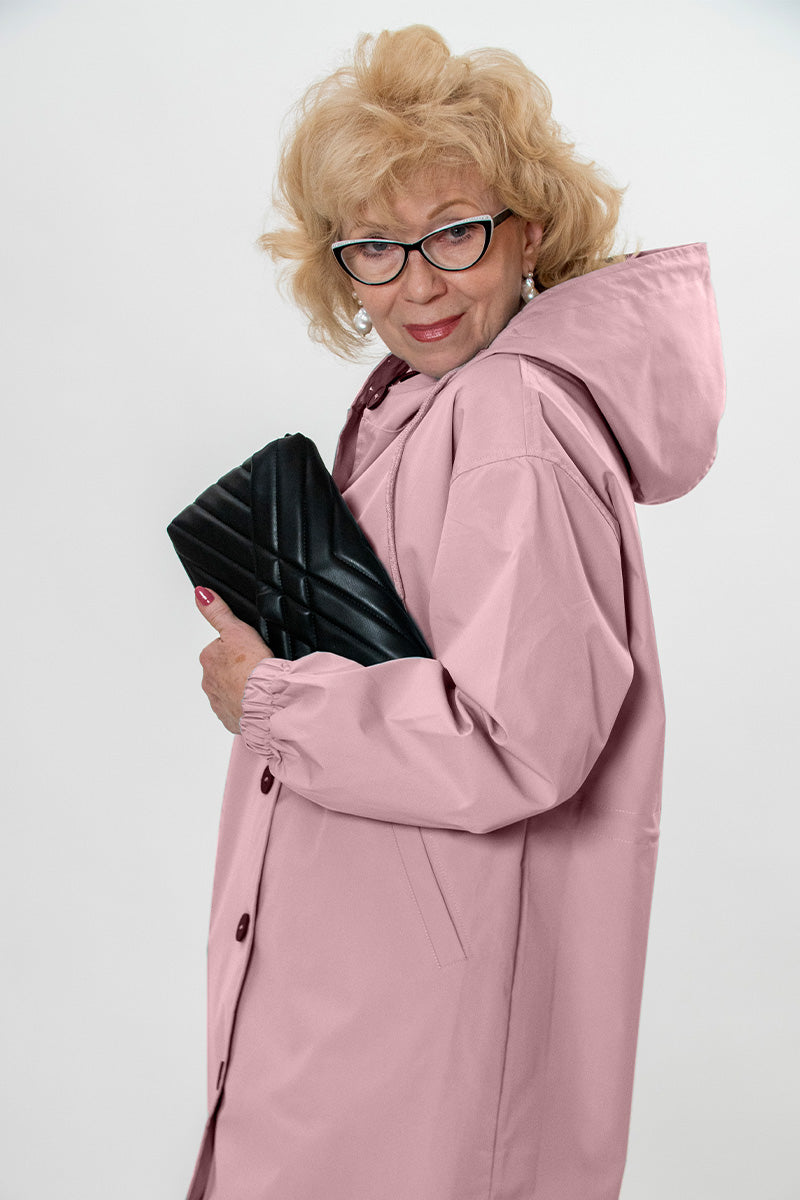 Women's casual mid-length hooded windbreaker jacket