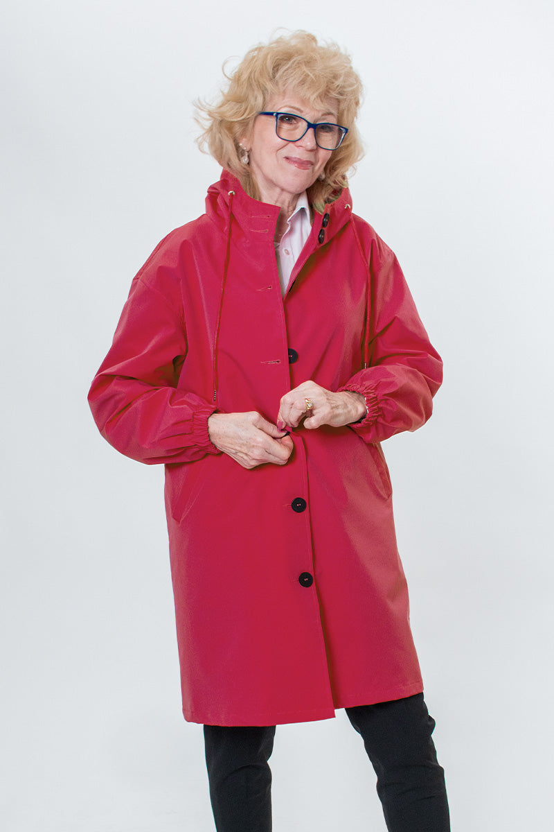 Women's casual mid-length hooded windbreaker jacket