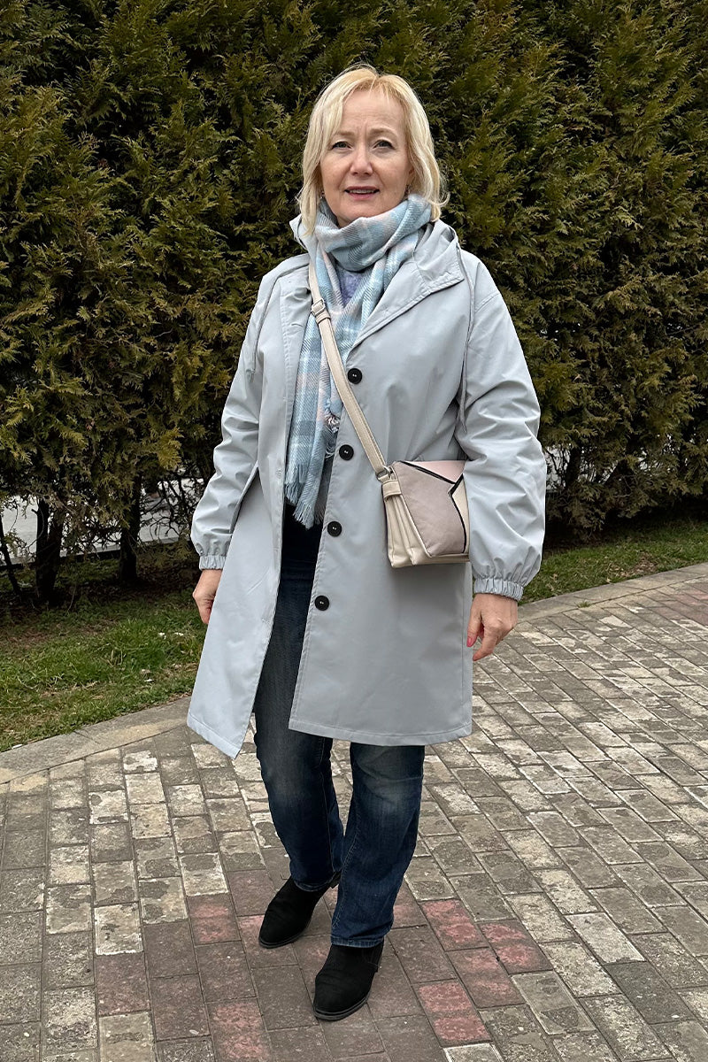 Women's casual mid-length hooded windbreaker jacket