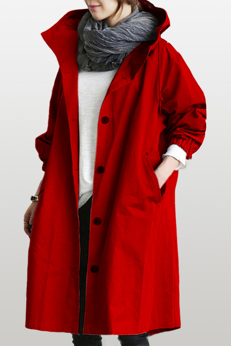Women's casual mid-length hooded windbreaker jacket