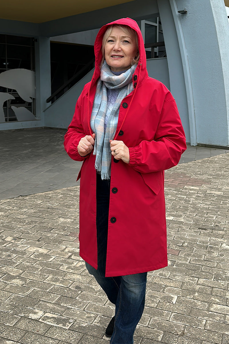 Women's casual mid-length hooded windbreaker jacket
