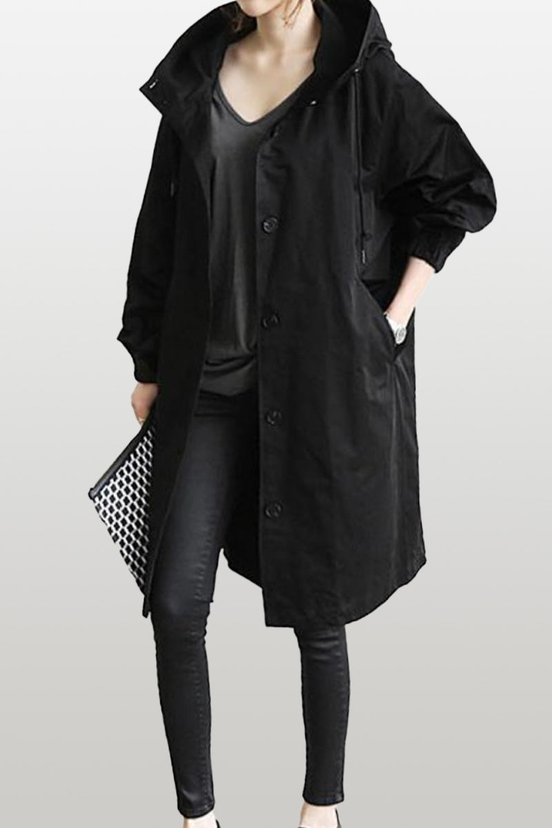 Women's casual mid-length hooded windbreaker jacket