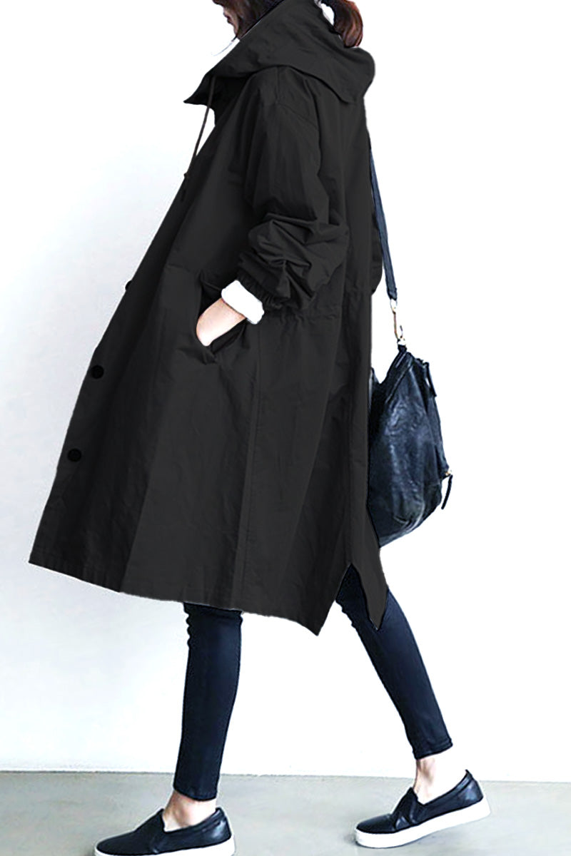 Women's casual mid-length hooded windbreaker jacket