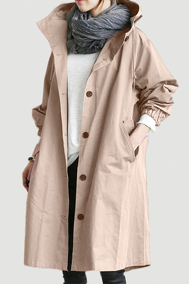 Women's casual mid-length hooded windbreaker jacket