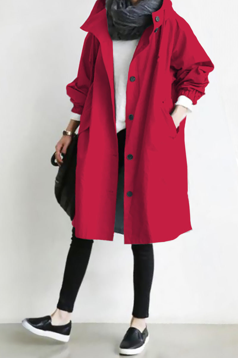 Women's casual mid-length hooded windbreaker jacket