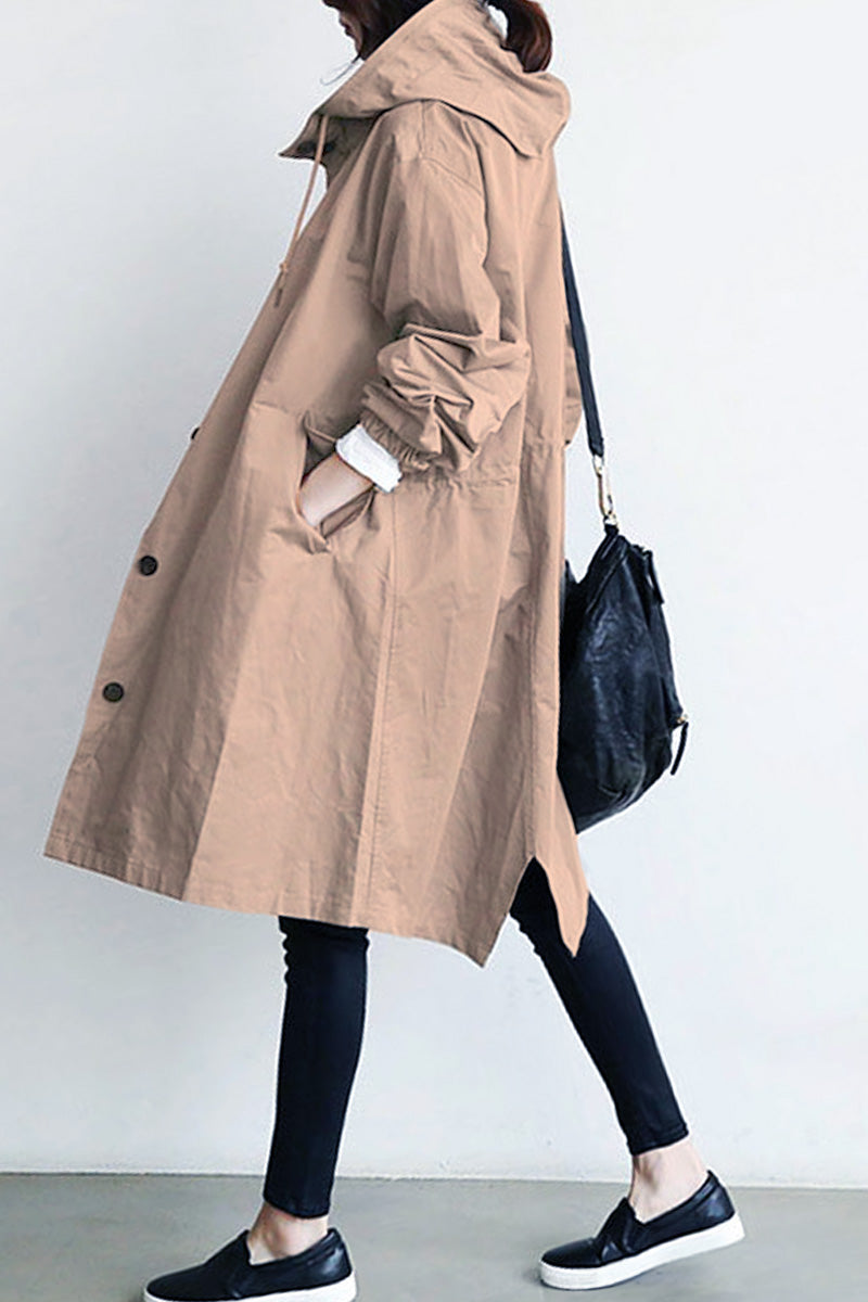 Women's casual mid-length hooded windbreaker jacket