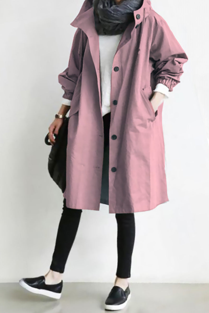 Women's casual mid-length hooded windbreaker jacket