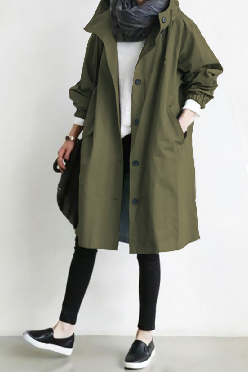Women's casual mid-length hooded windbreaker jacket