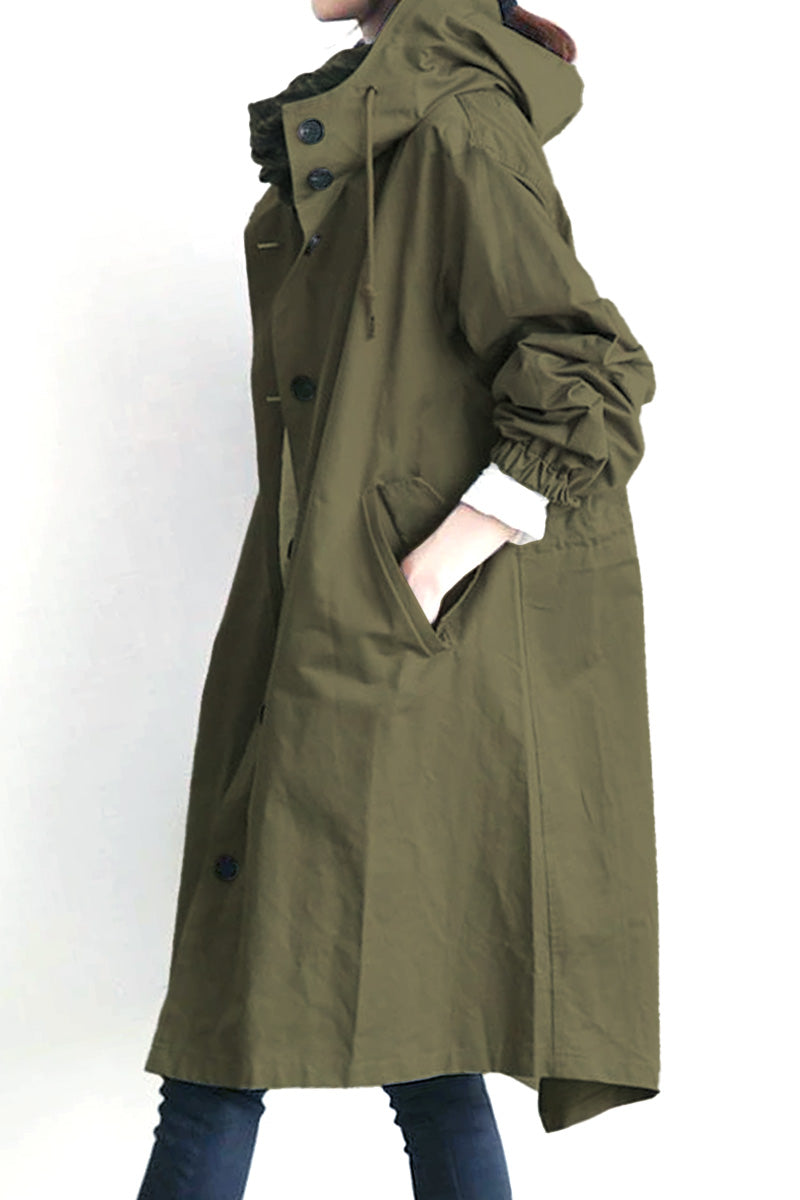Women's casual mid-length hooded windbreaker jacket