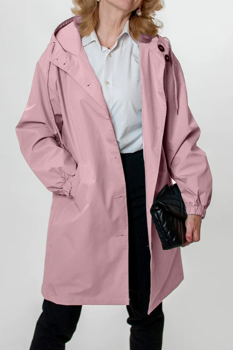 Women's casual mid-length hooded windbreaker jacket