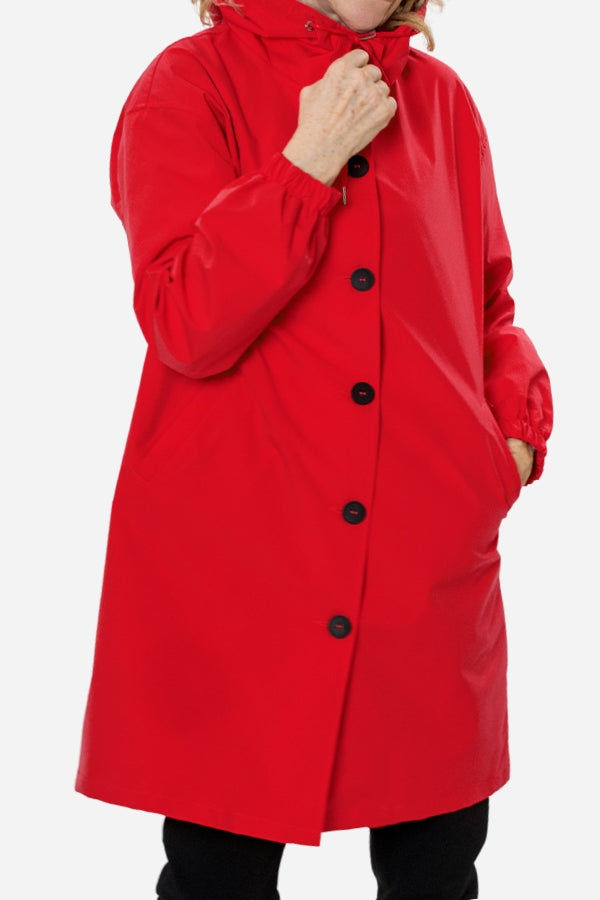 Women's casual mid-length hooded windbreaker jacket
