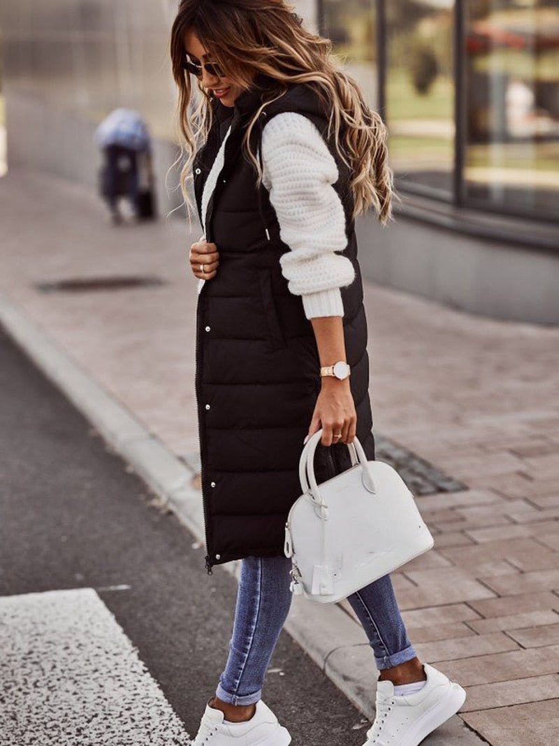Hooded vest cardigan jacket for women