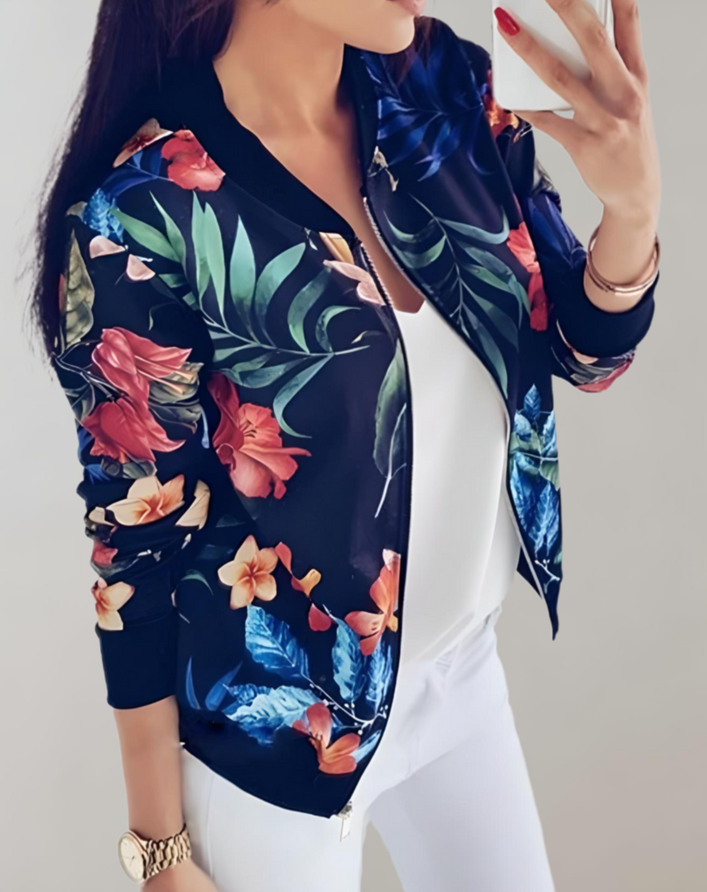 Women’s floral print jacket with short sleeves