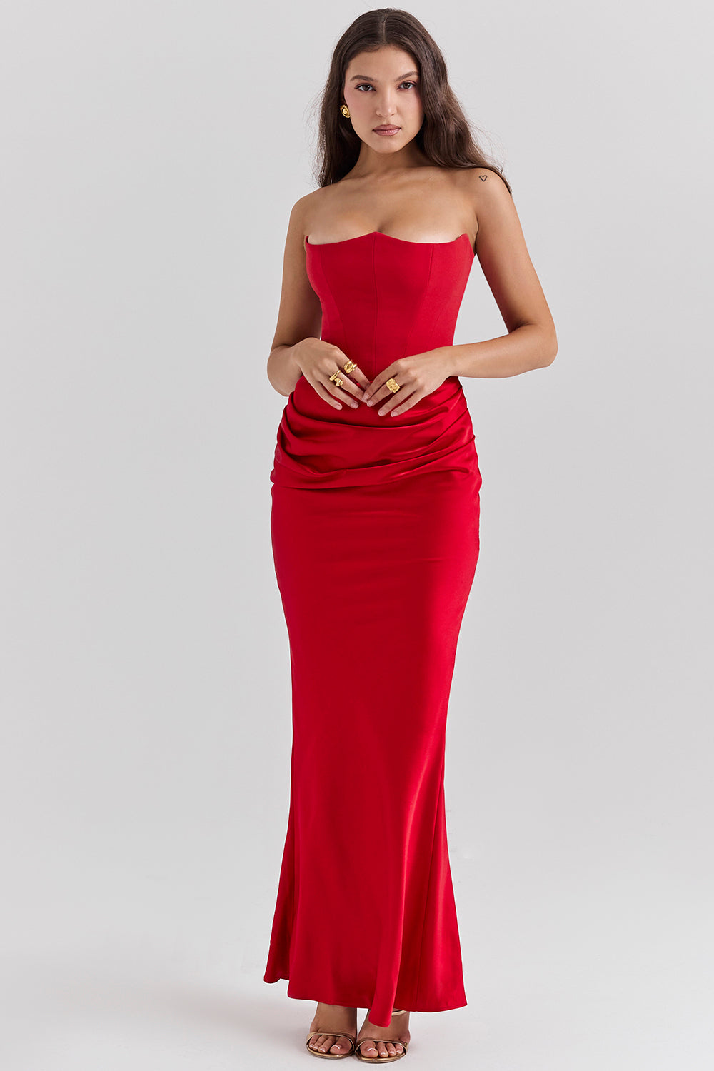 Women’s Strapless Maxi Dress – Satin – Slim Fit – Corset Bodice – Formal Evening Wear