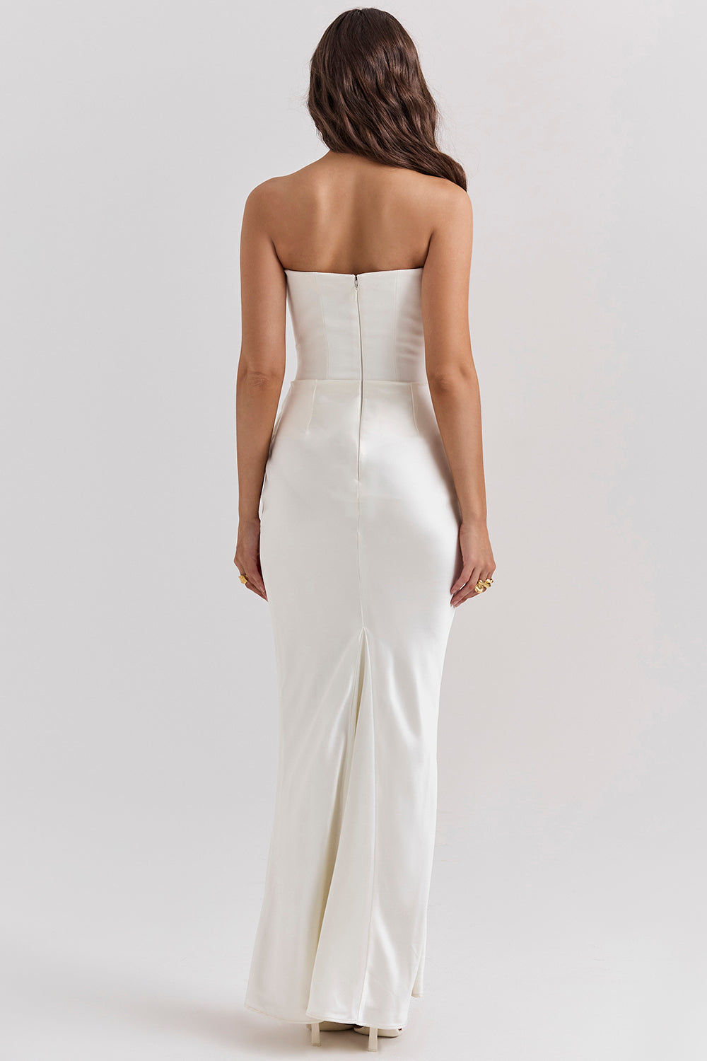 Women’s Strapless Maxi Dress – Satin – Slim Fit – Corset Bodice – Formal Evening Wear