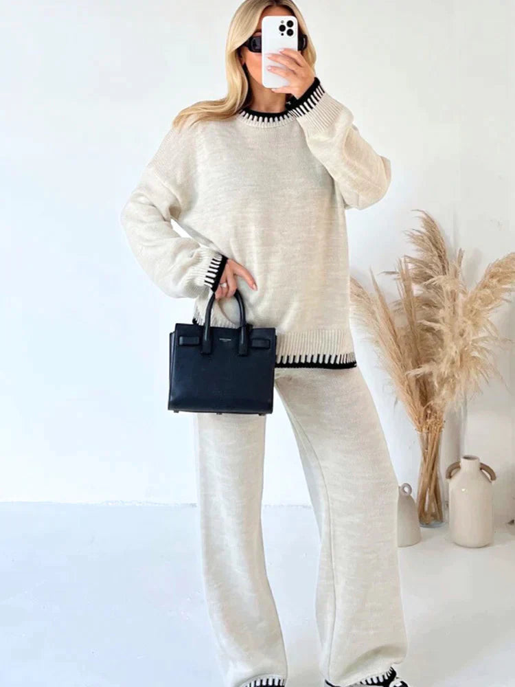 Women's casual loose long-sleeve top and pants set