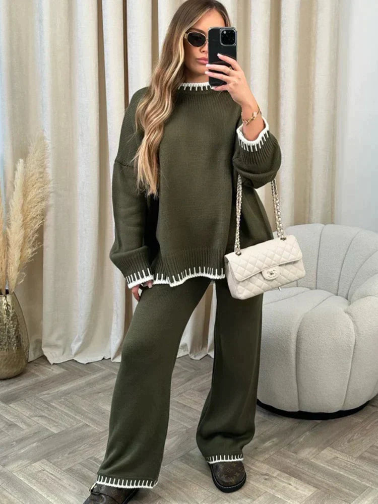 Women's casual loose long-sleeve top and pants set