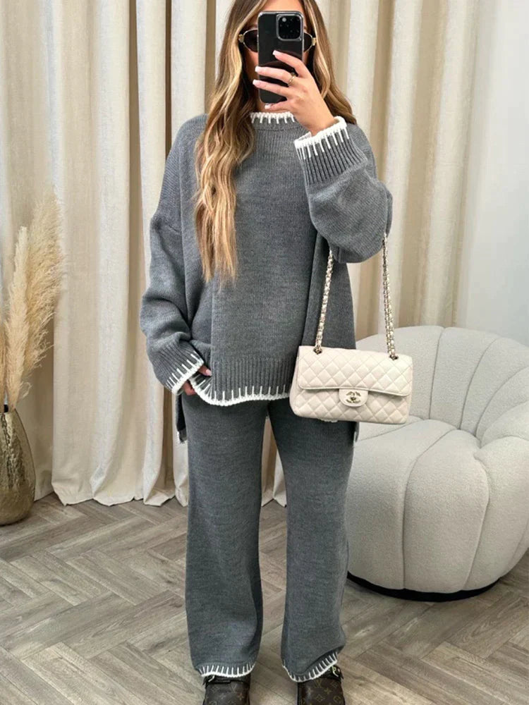 Women's casual loose long-sleeve top and pants set