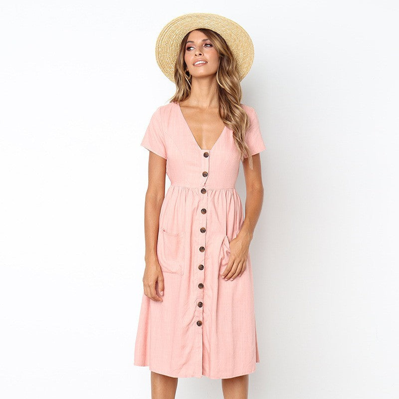 V-Neck Casual Fit Midi Dress