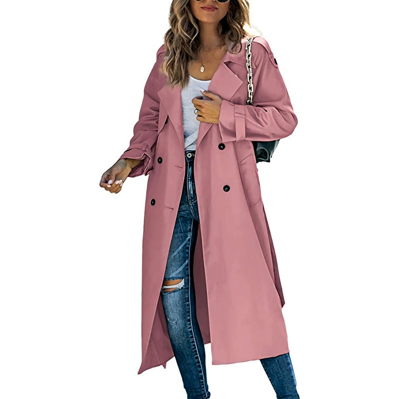 Women's double-breasted long trench coat