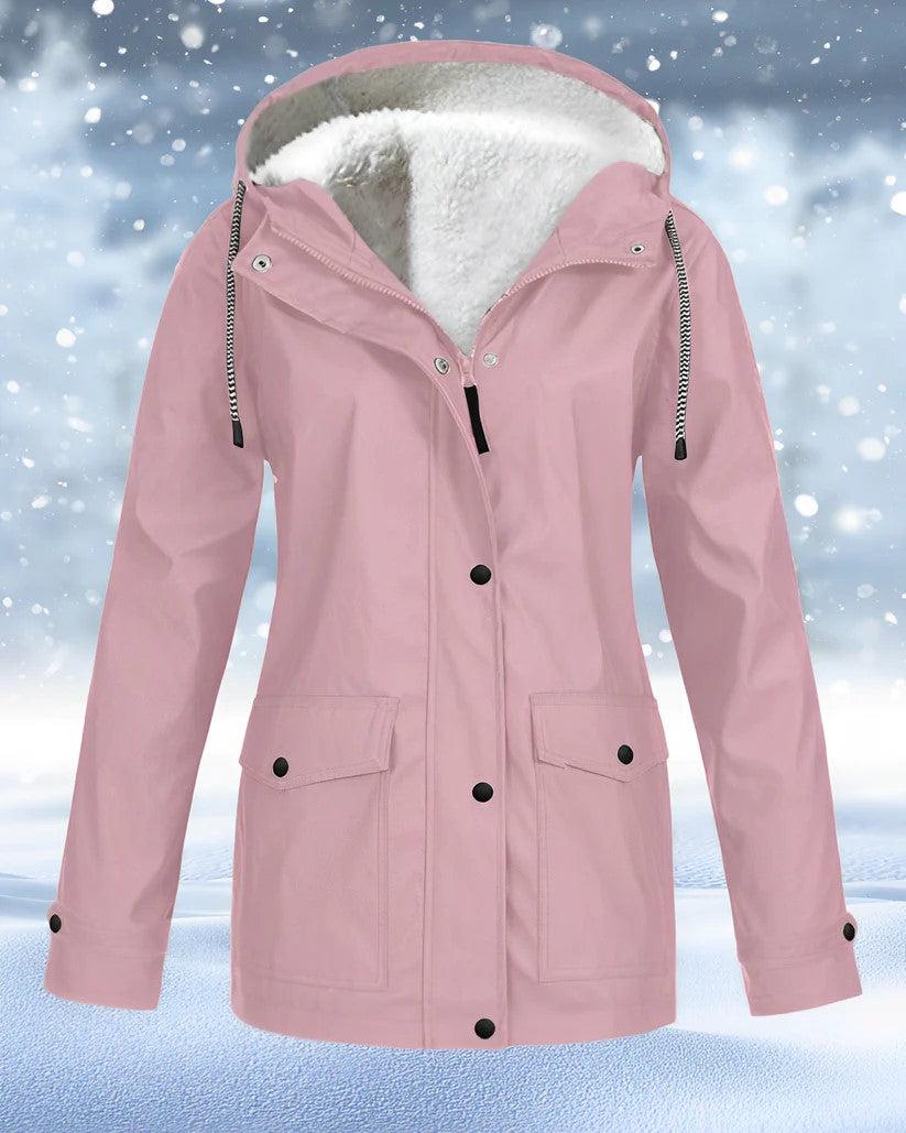 Women's Parka Jacket - Faux Shearling Lined - Hooded Drawstring - Warm Insulated