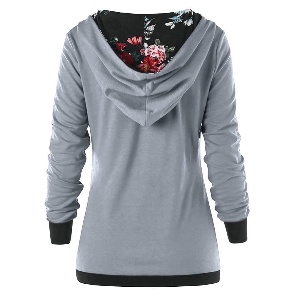 Women's floral pleated multi button sweatshirt