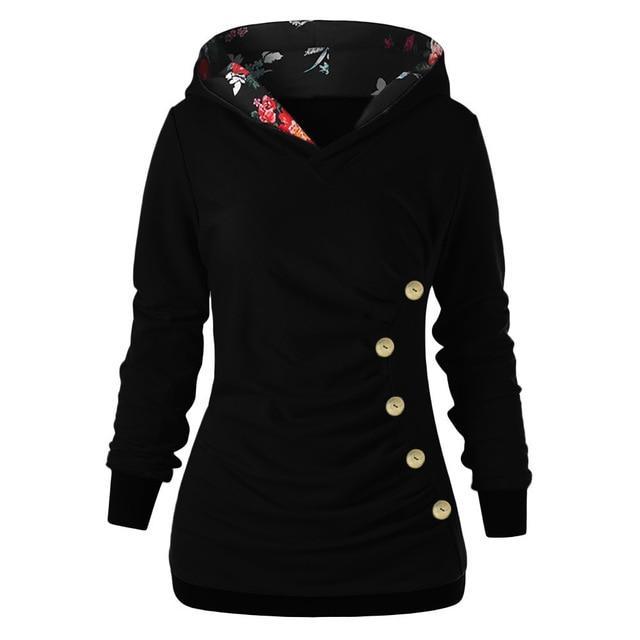 Women's floral pleated multi button sweatshirt