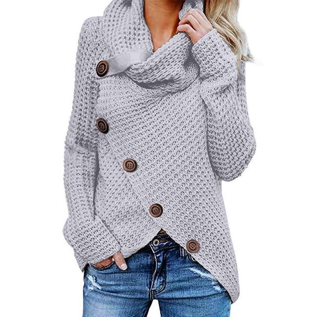 Women's high neck asymmetrical knitted sweater