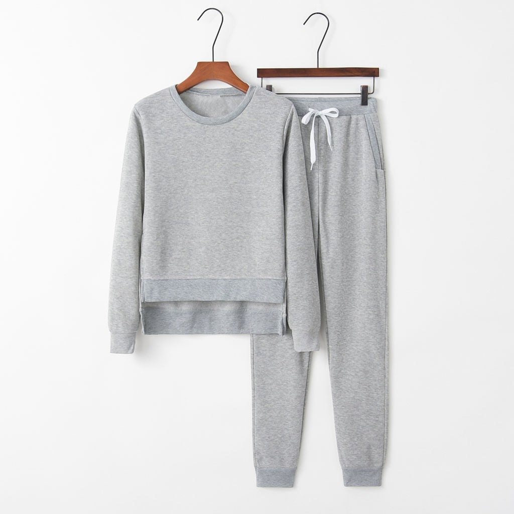 Women's irregular slit long sleeved pullover sweater set
