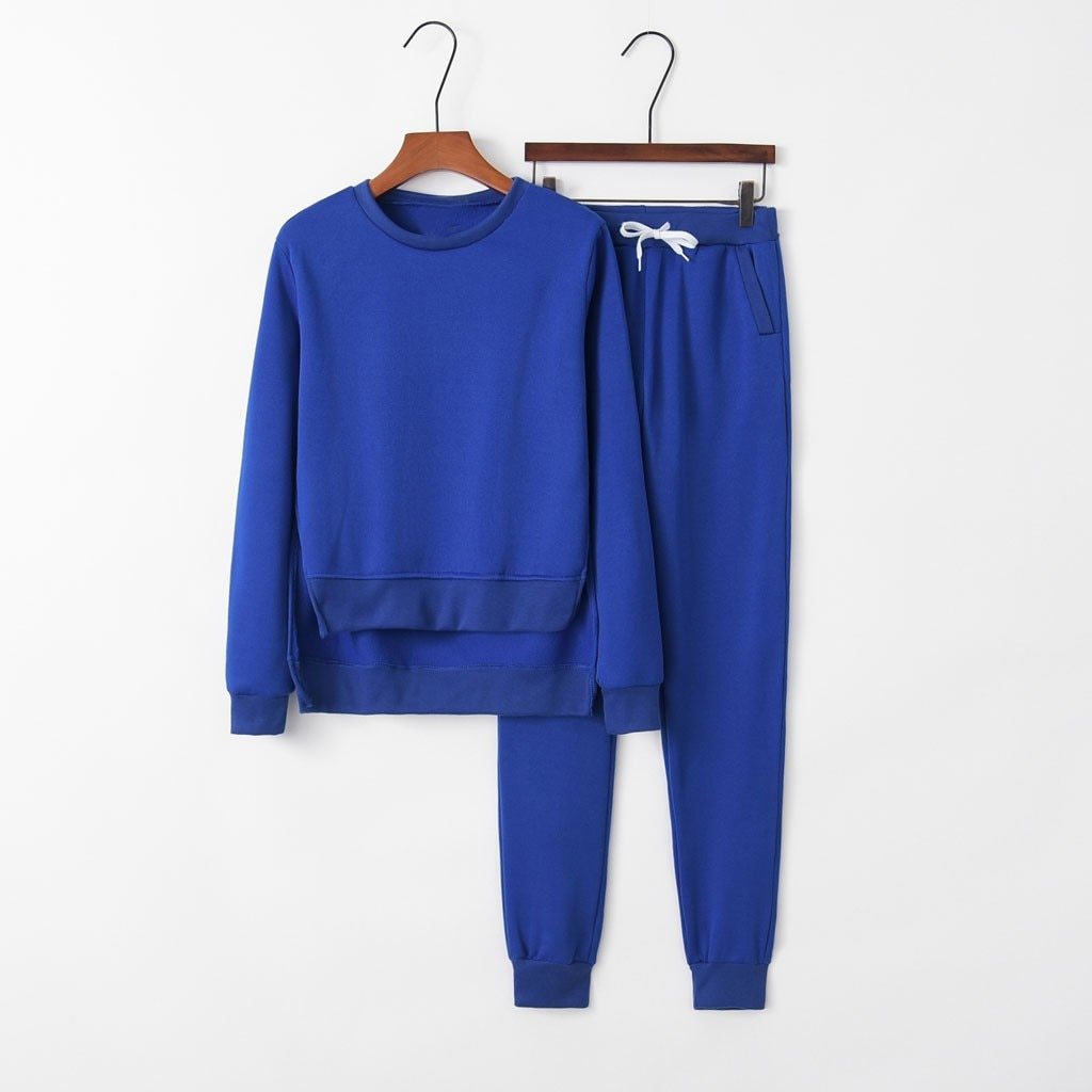 Women's irregular slit long sleeved pullover sweater set
