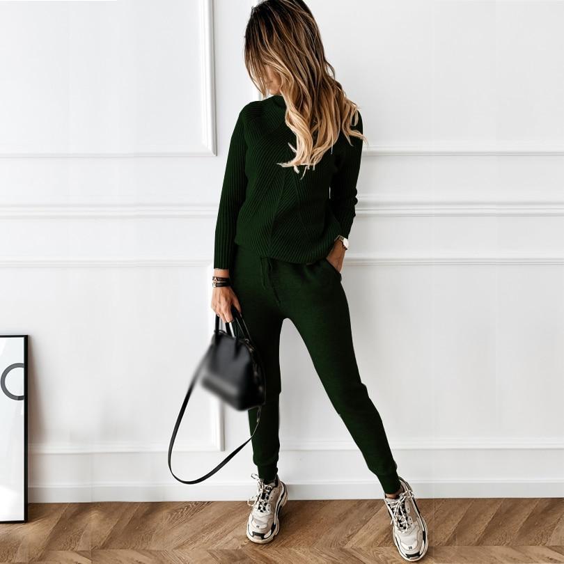 Women's high collar casual sweater set