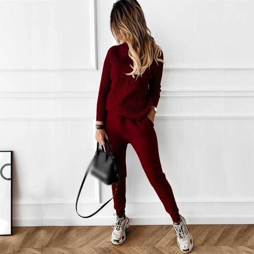 Women's high collar casual sweater set