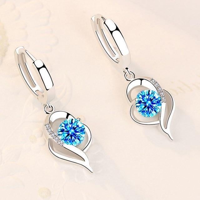 Sparkling Crystal Heart Drop Hoop Earrings