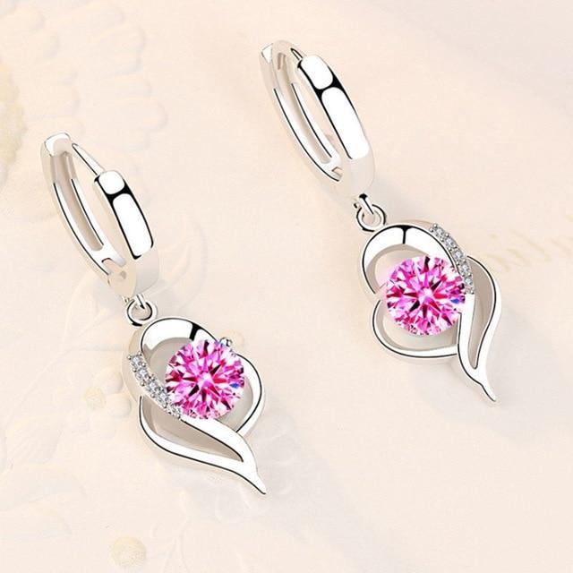 Sparkling Crystal Heart Drop Hoop Earrings