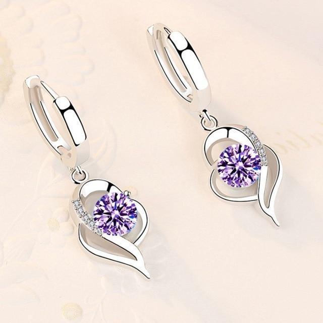 Sparkling Crystal Heart Drop Hoop Earrings