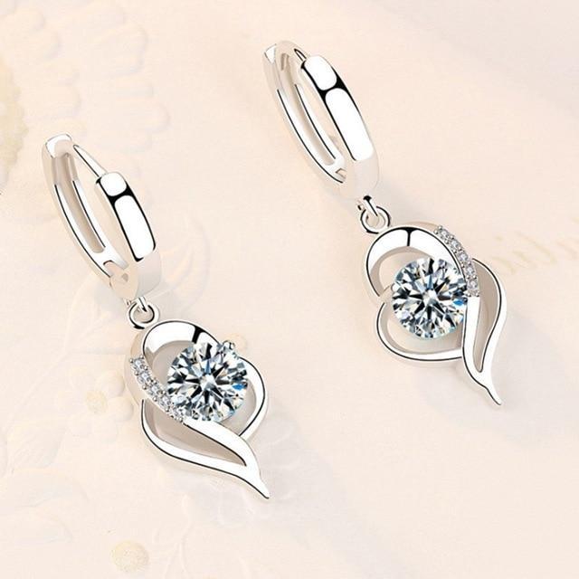 Sparkling Crystal Heart Drop Hoop Earrings