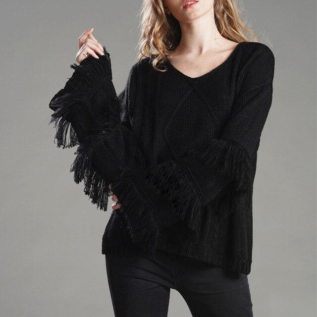 Women's round neck western fringe sweater